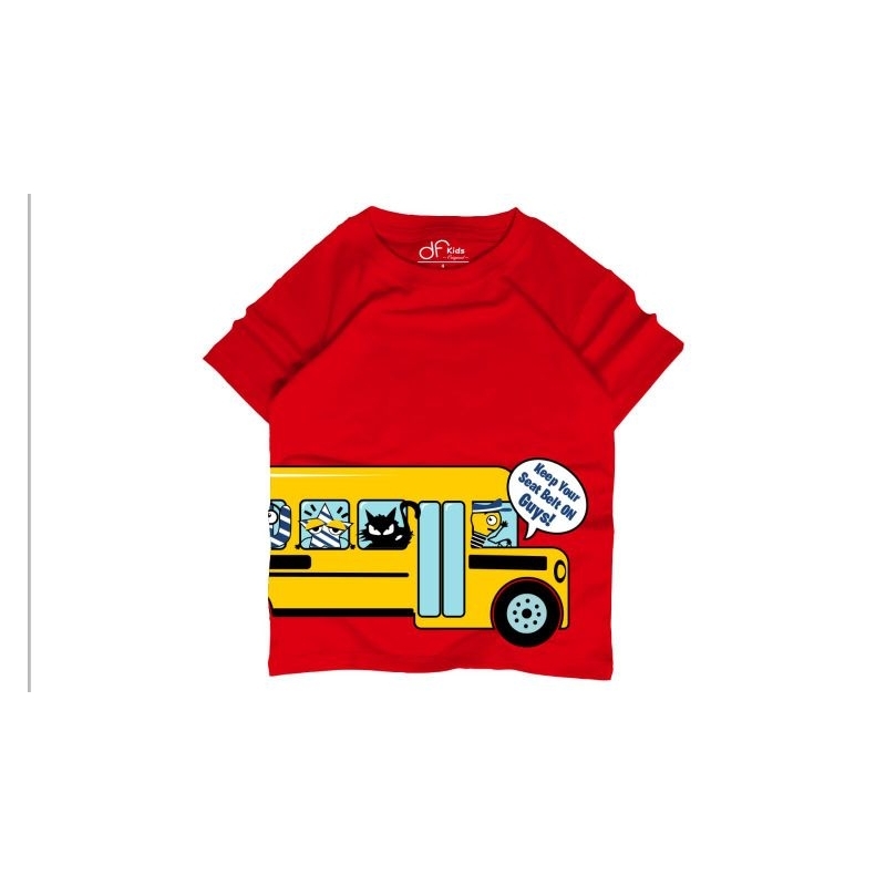 Kaos anak KARAKTER / MOTIF LUCU BUS SEKOLAH sablon plastisol best