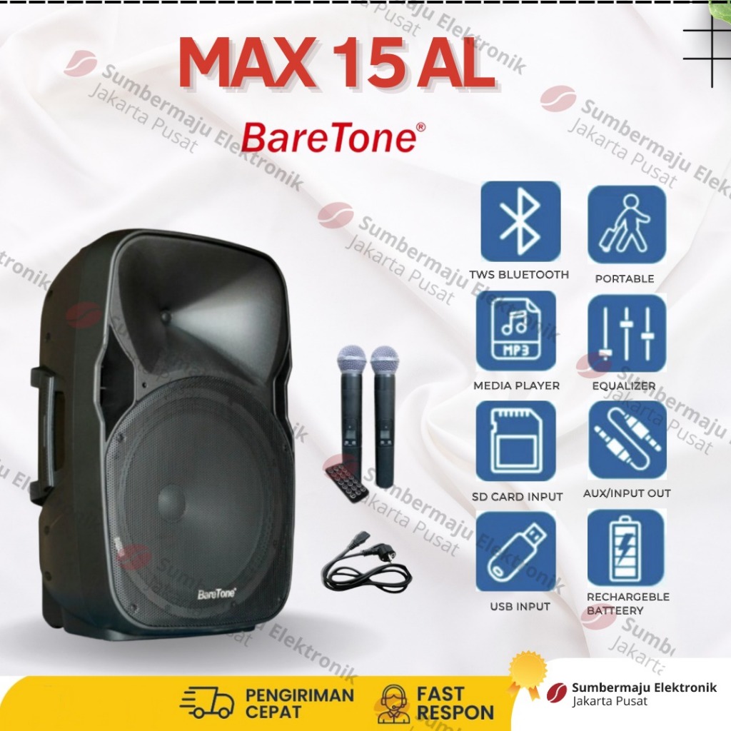Gratis Ongkir BARETONE 15 AL 15AL Speaker Portable Meeting 15 inch