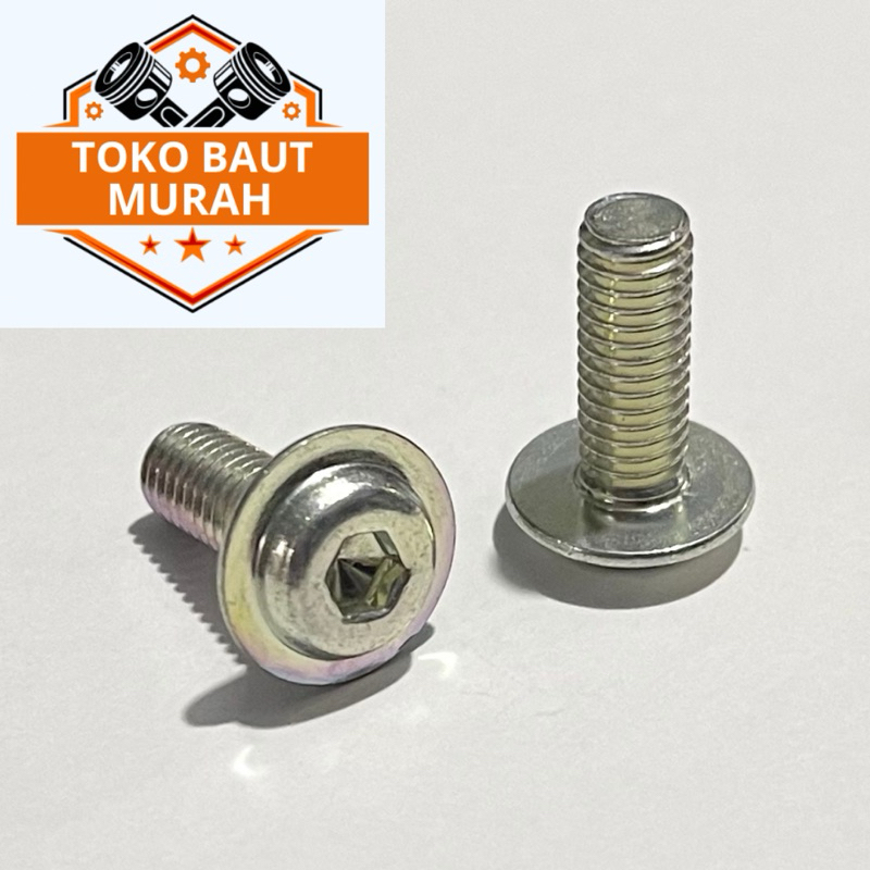 (paket isi 10 biji) Baut L Flange M6x16 Baut Topi Kunci L M6x16 Baut Visor Ninja Baut visor Motor li