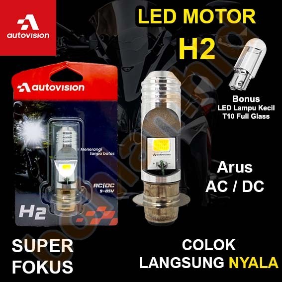 LED Motor Autovision H2 VARIO 110 Bohlam Lampu Putih H6 M5 T19 AC & DC