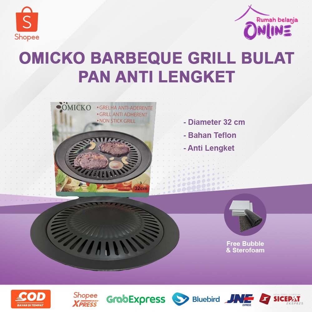 OMICKO BARBEQUE GRILL BULAT PAN ANTI LENGKET BBQ GRILL KOMPOR PORTABLE GRILL BULAT MURAH GRILL UNTUK