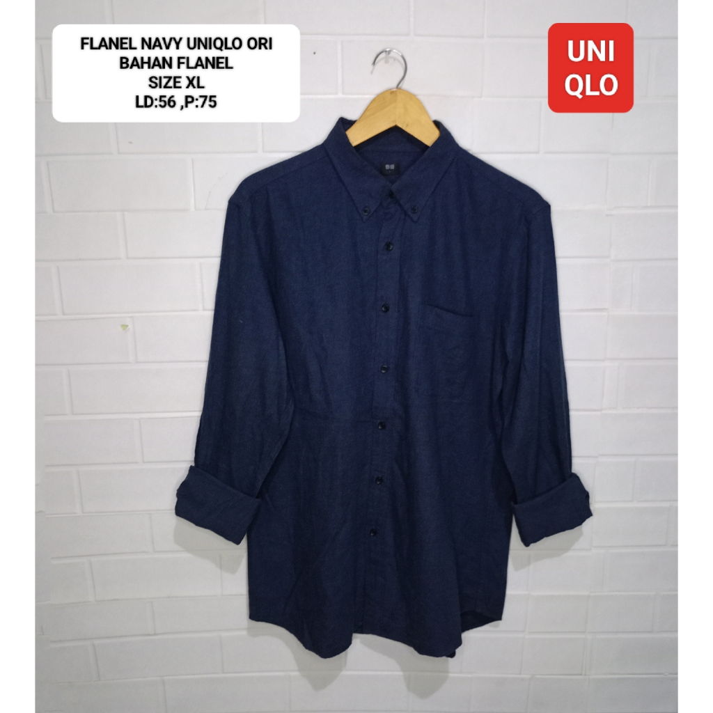 KEMEJA FLANEL POLOS NAVY UNIQLO ORI SIZE XL