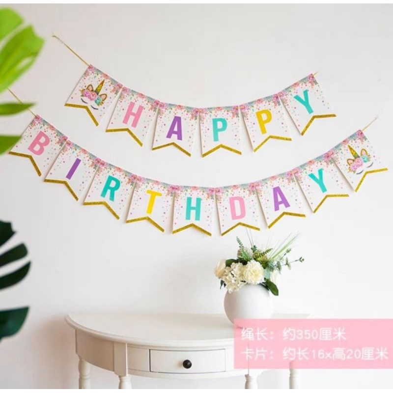 Banner happy birthday unicorn | bunting flag happy birthday unicorn | banner unicorn happy birthday 