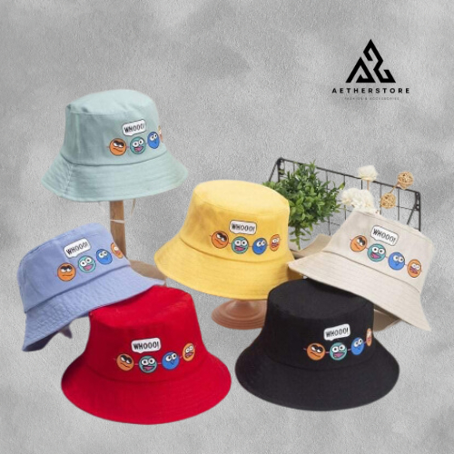 Topi Bucket Hat Anak | Bucket Hat Motif Emoji Anak Unisex | Umur 1-7 Tahun Laki-laki Perempuan