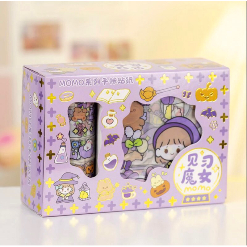 

Sticker Momo Set Roll Washitape Isi 4 Roll + 10Lembar Stiker