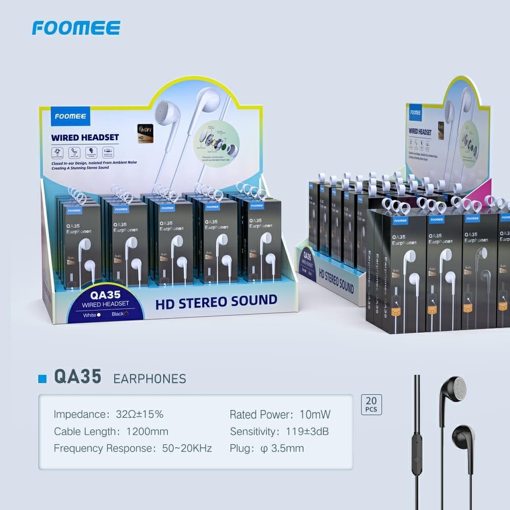 Headset Wired Earphone HD Stereo Sound In Ear Super Bass Handsfree Foomee QA35