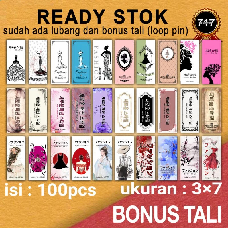 Hang tag import korea japan motif 3x7 label baju murah label murah label kaos label produk hangtag h
