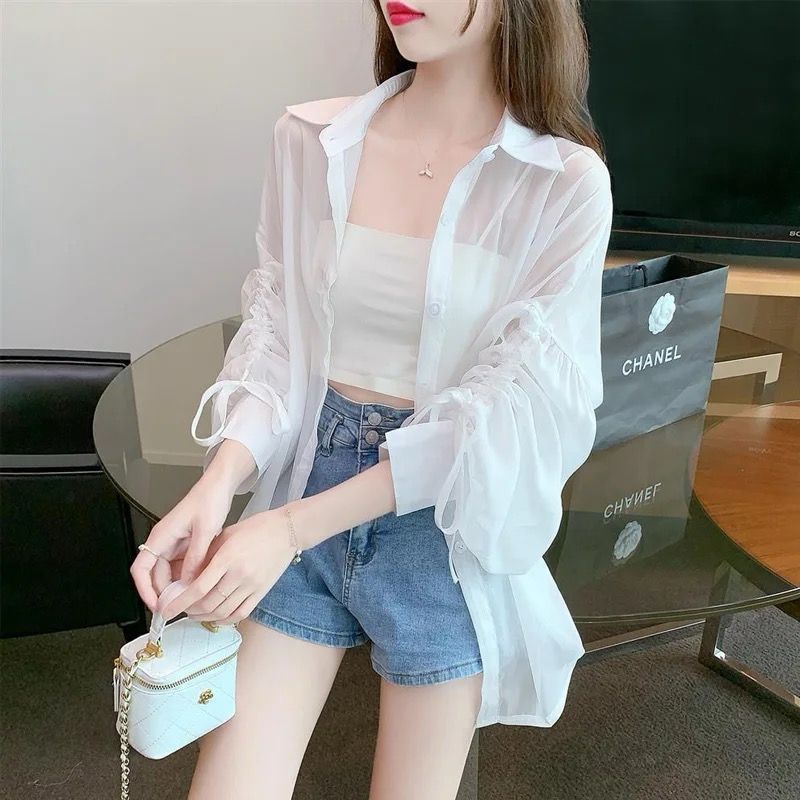 Ami Collection - Kemeja Transparan Lengan Serut - Kemeja OOTD - Kemeja Wanita