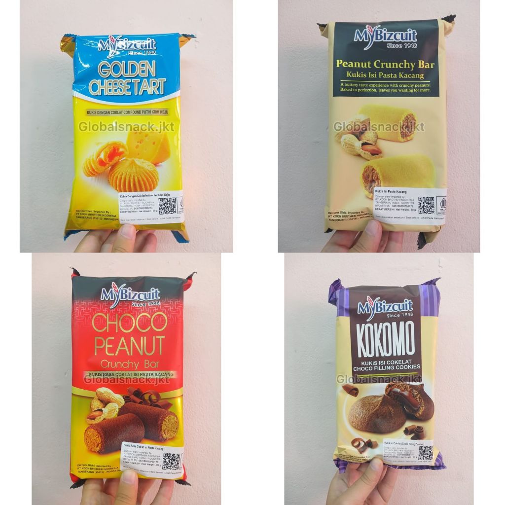 

MYBIZCUIT PEANUT CRUNCHY BAR / CHOCO PEANUT KUKIS / KOKOMO CHOCO FILLING COOKIES / GOLDEN CHEESE TART - MY