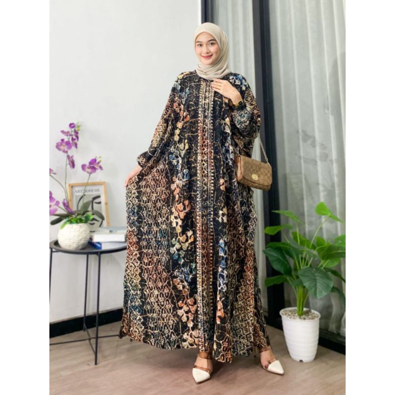 Gamis Kaftan Abstrak Pelangi, Kaftan motif terbaru,Kaftan jumbo