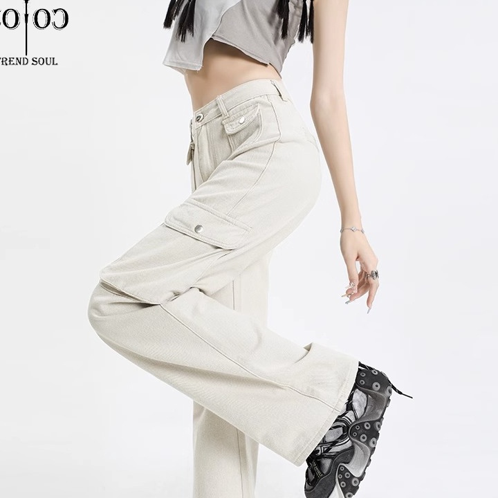 Ready Stock Coco Trend Soul Jeans Highwaist Cargo Celana Jeans Panjang Wanita