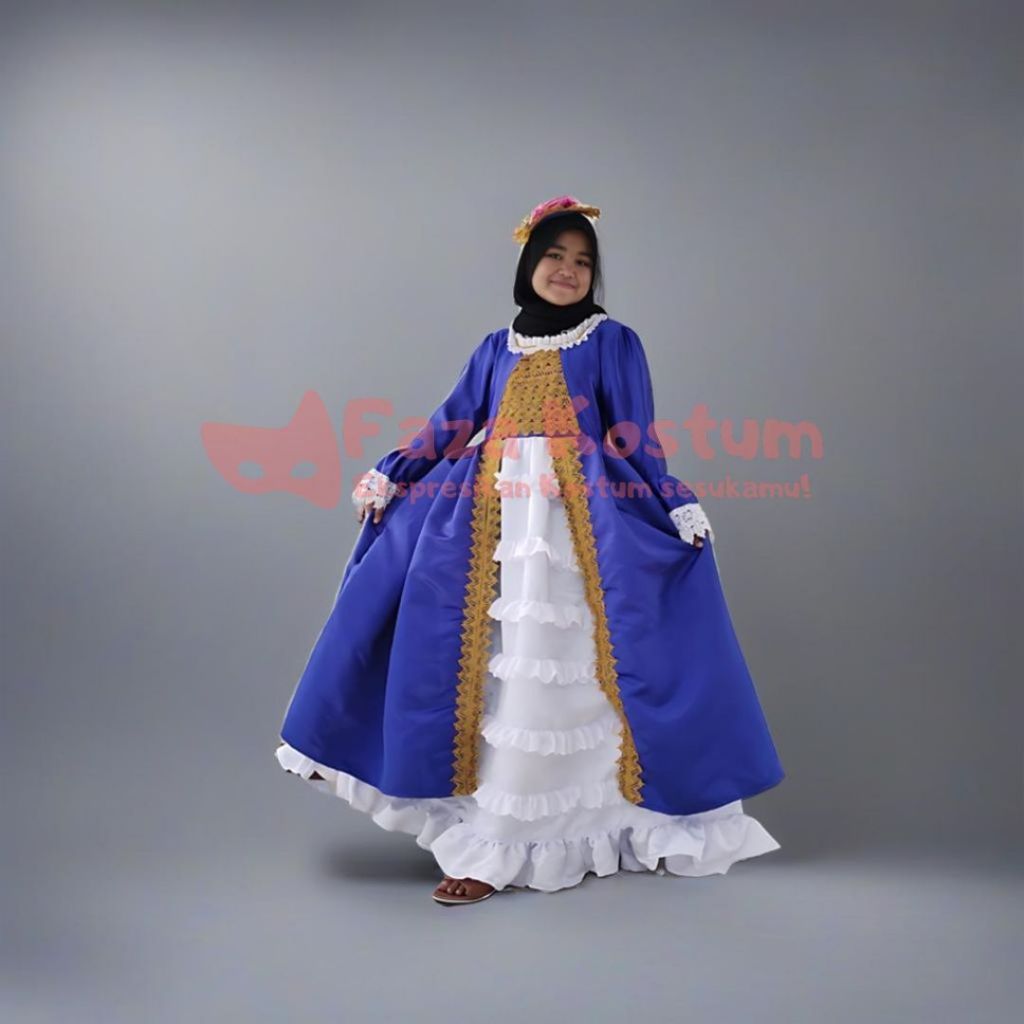 Kostum Gaun Noni Belanda Dress Biru Putih Dewasa