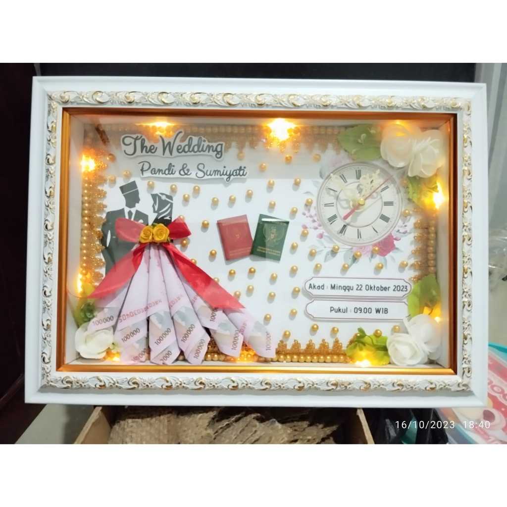 SEHARI JADI Kado Nikahan/Wedding/Mahar/Walimatul Ursy/JAM/Bingkai 3D Premium/Pigura/35x25/Figura