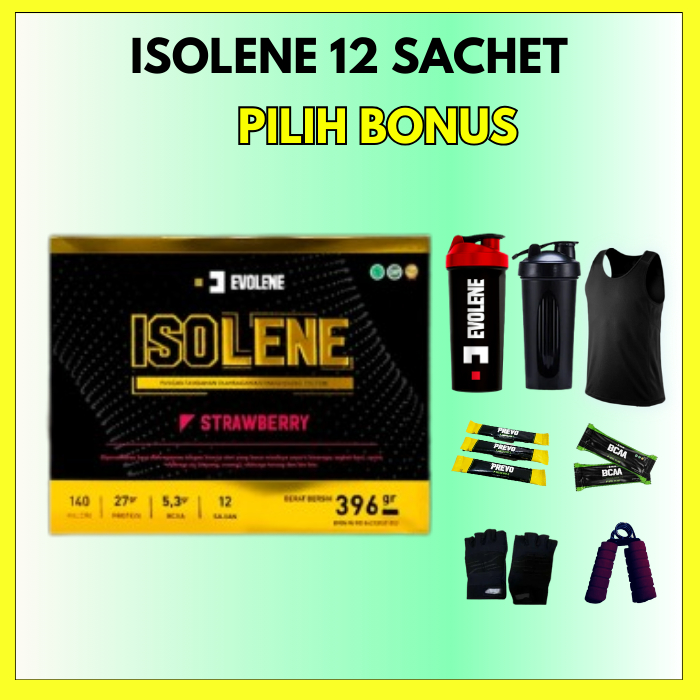 ISOLENE 1 BOX ISI 12 SACHET EVOLENE WHEY PROTEIN BPOM HALAL ORI 396 GRAM MASS GAINER EVOLIN EVOLEN