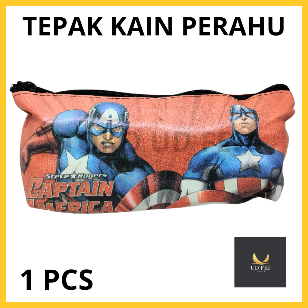 

(1 PCS/ 1 BIJI = MOTIF CAPTAIN AMERIKA) Tepak Kain Perahu/ Tempat pensil Kain/ Pencil Case kain