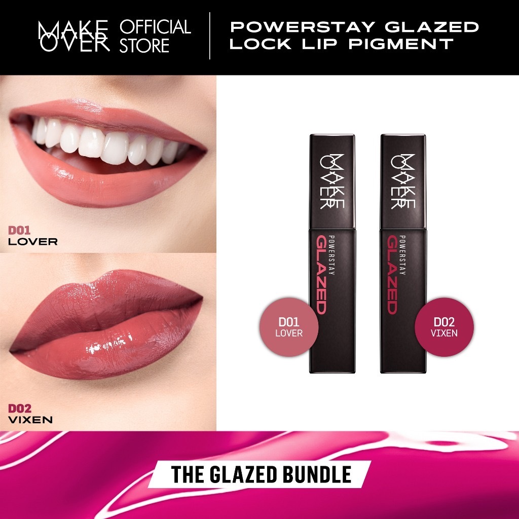 MAKE OVER Powerstay Glazed Lock Lip Pigment D01 Lover + D02 Vixen Ombre Package / Indonesia Paket Li