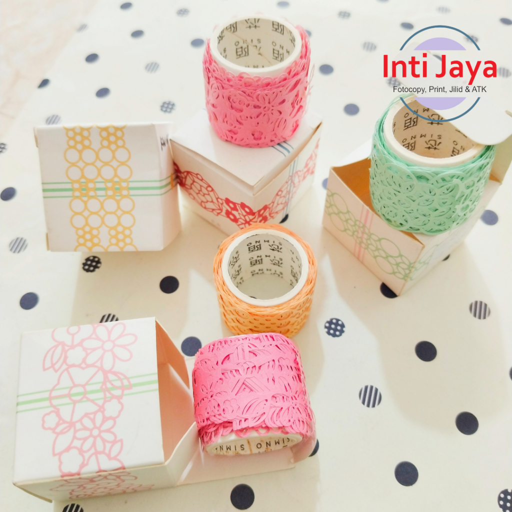 Washi Tape/ Sticker Motif Roll Pink/ Kuning/ Hijau