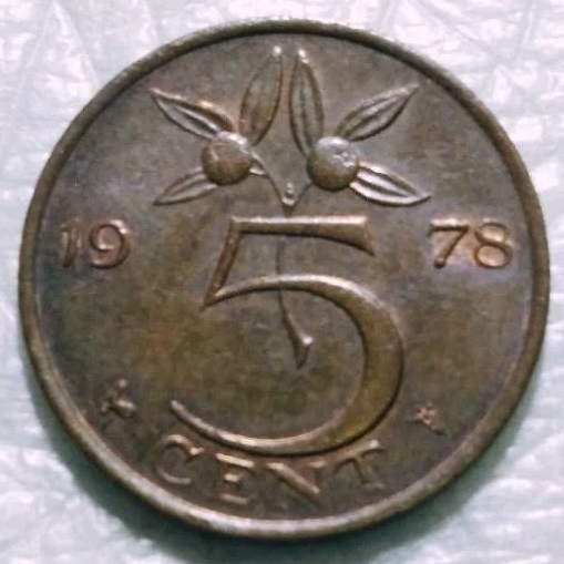 Koin kuno 5 cent Ratu Juliana tahun acak