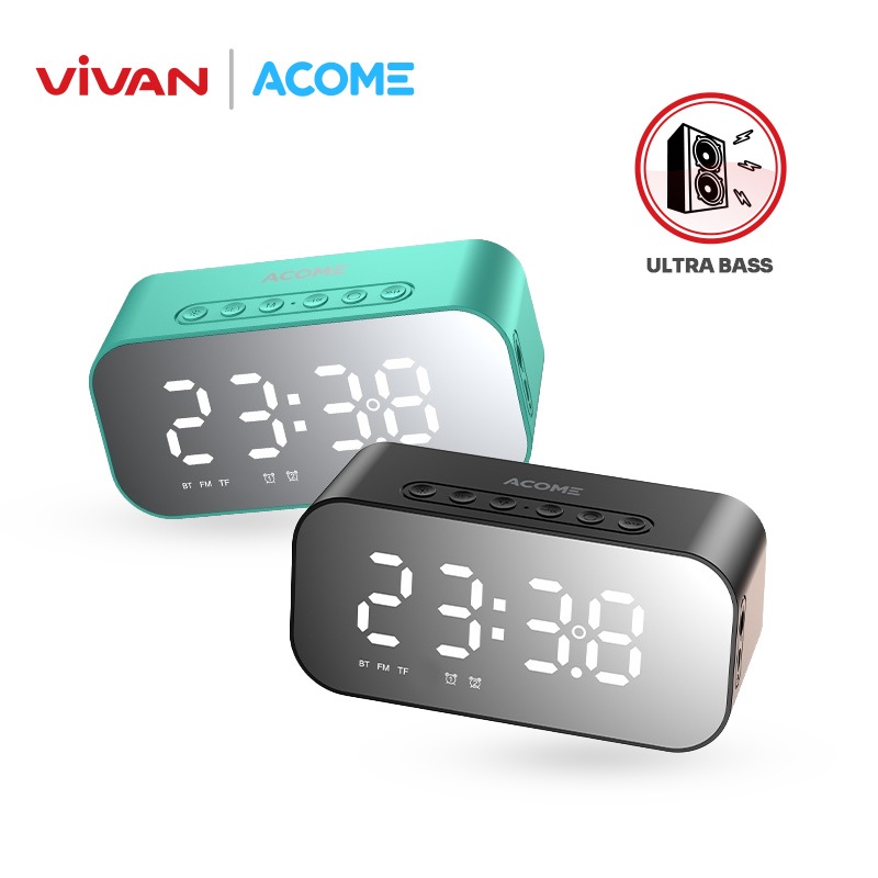 VIVAN X ACOME Speaker Bluetooth 5.0 Jam Alarm LED Display Ultra Bass Garansi Resmi 1 Tahun A5