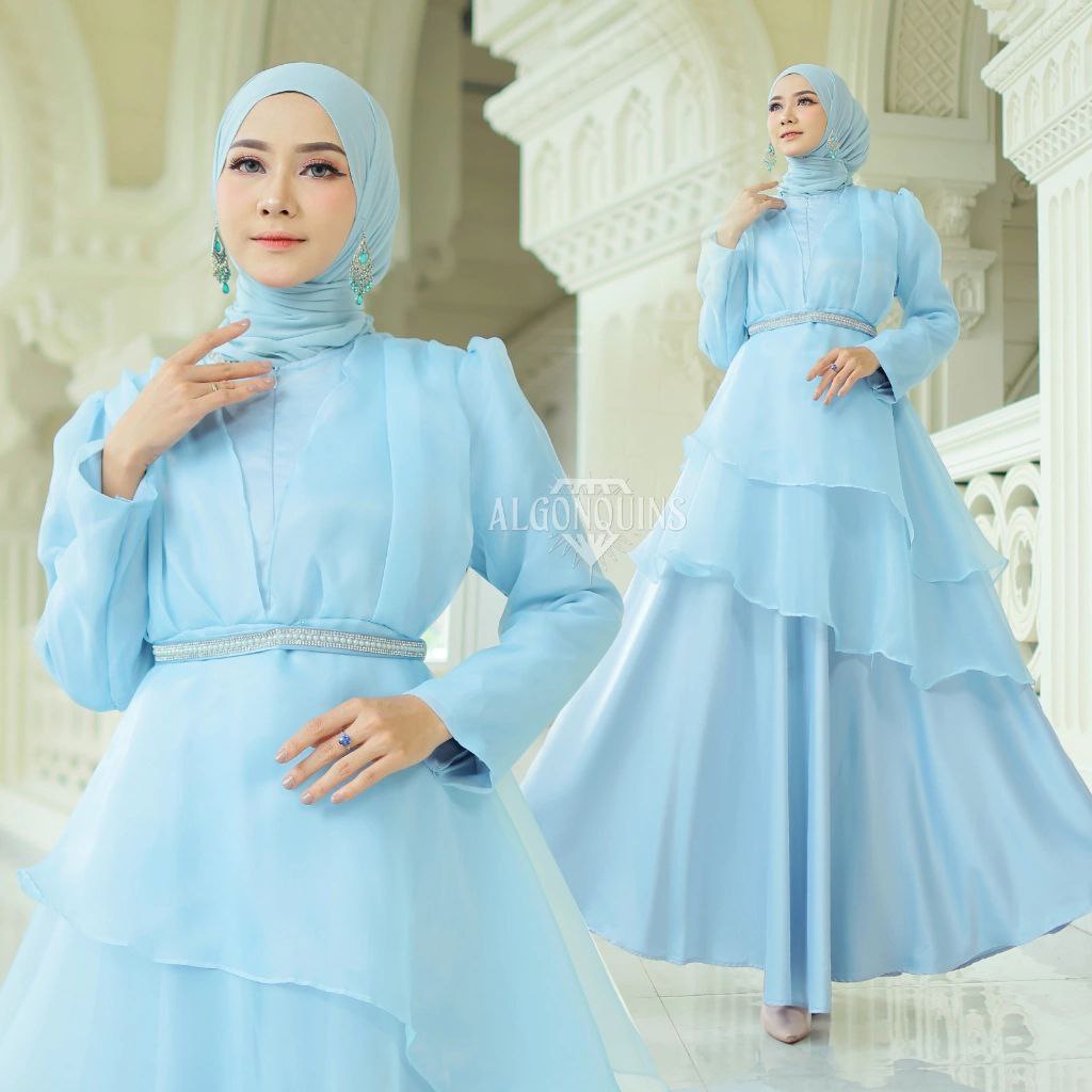 REAL VIDEO JA2419 Gamis BUSUI Organza Yasmina / HM / Gamis Kondangan / Gamis Pesta / Maxi Long Dress