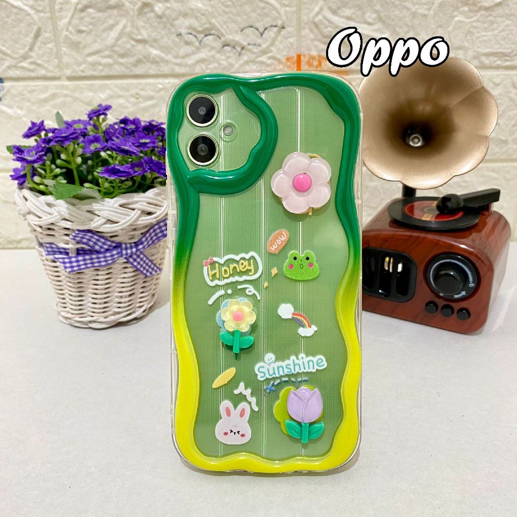 ( min.5 ) 3D Curly Softcase untuk OPPO A57 A77s A16 A16s A15 A15s A3s motif Boneka Sunshine Flower C