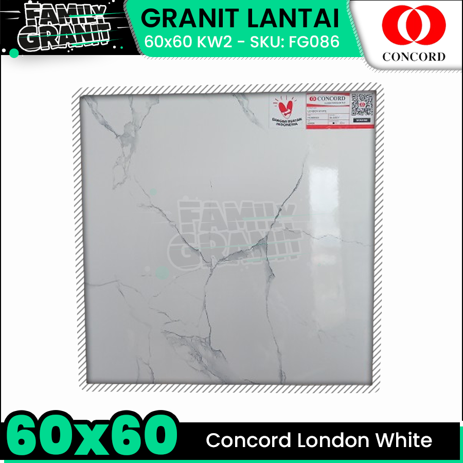Granit Lantai 60x60 Concord London White Motif Marmer Carara Glossy
