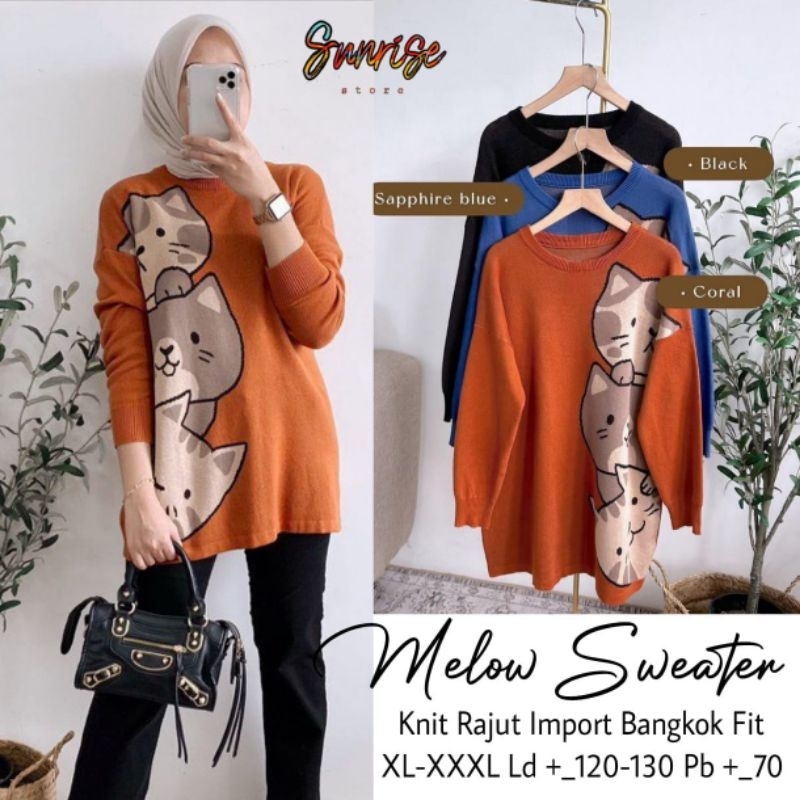 ATASAN SWEATER WANITA JUMBO/MELOW/SWEATER BLOUSE WANITA KNIT RAJUT IMPORT JUMBO LD 130 CM FIT XXXL