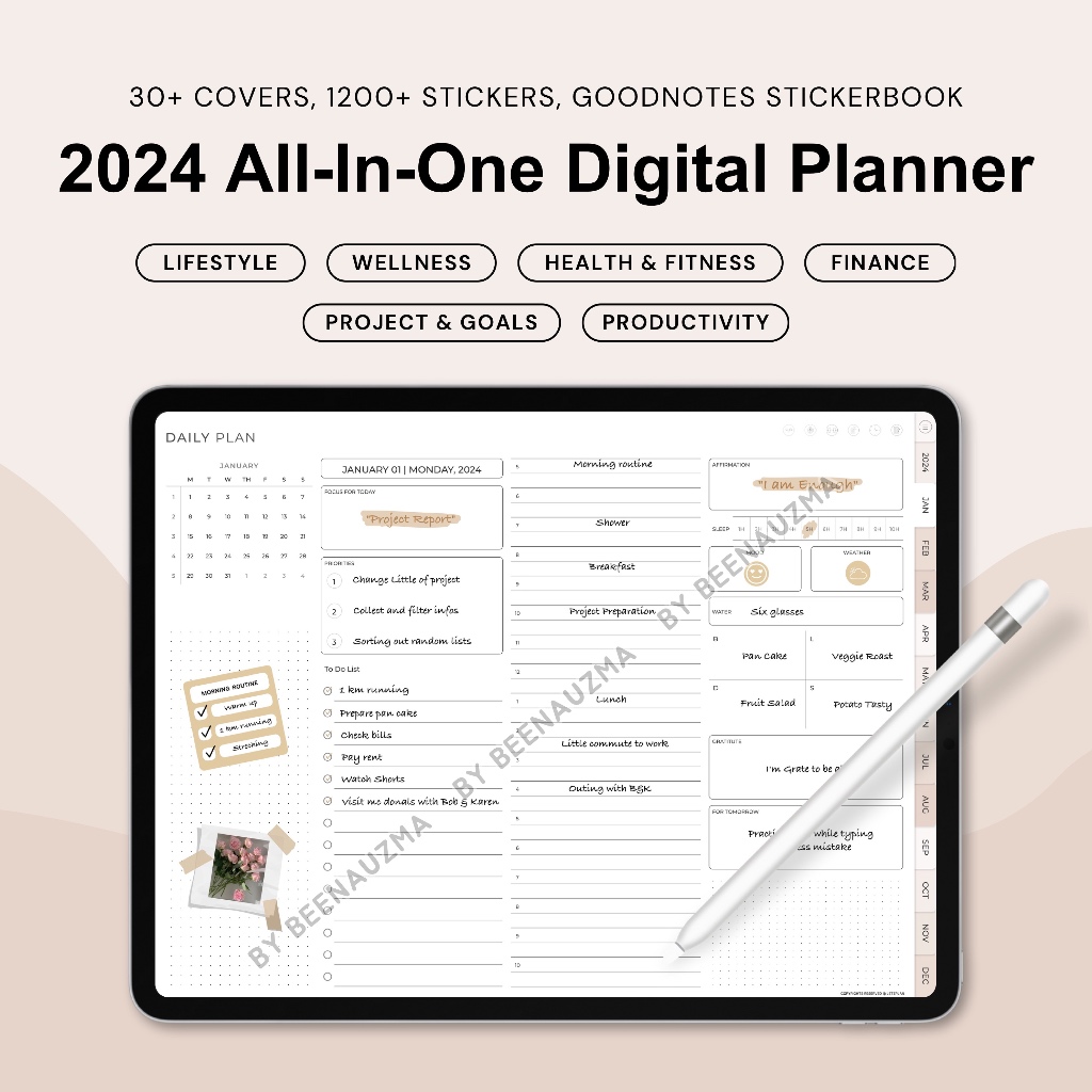 2024 Digital Planner, GoodNotes Planner, iPad Planner, Notability Planner, Daily Weekly Monthly Digi