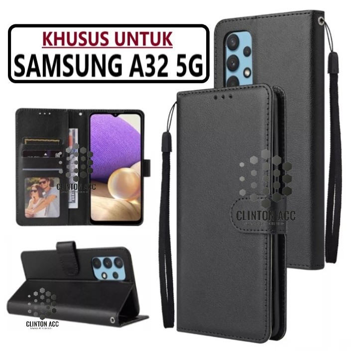 CASE SAMSUNG A32 5G FLIP WALLET LEATHER DOMPET KULIT SOFTCASE PREMIUM FLIP COVER SARUNG BUKA TUTUP F