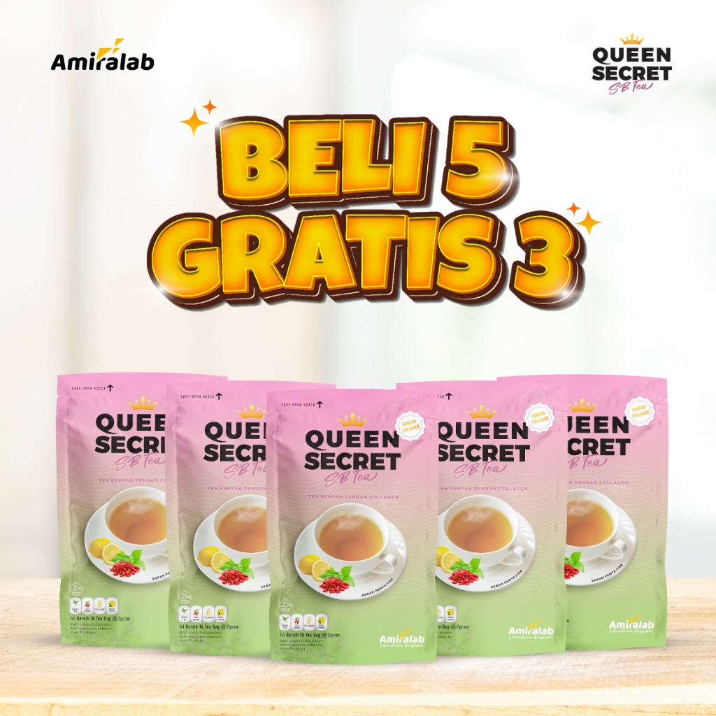

PROMO BELI 5 GRATIS 3 AMIRALAB QUEEN SECRET SLIMMING BEAUTY TEA Paket 5 Pouch Garansi 100% Minuman Teh Herbal 15 Bag