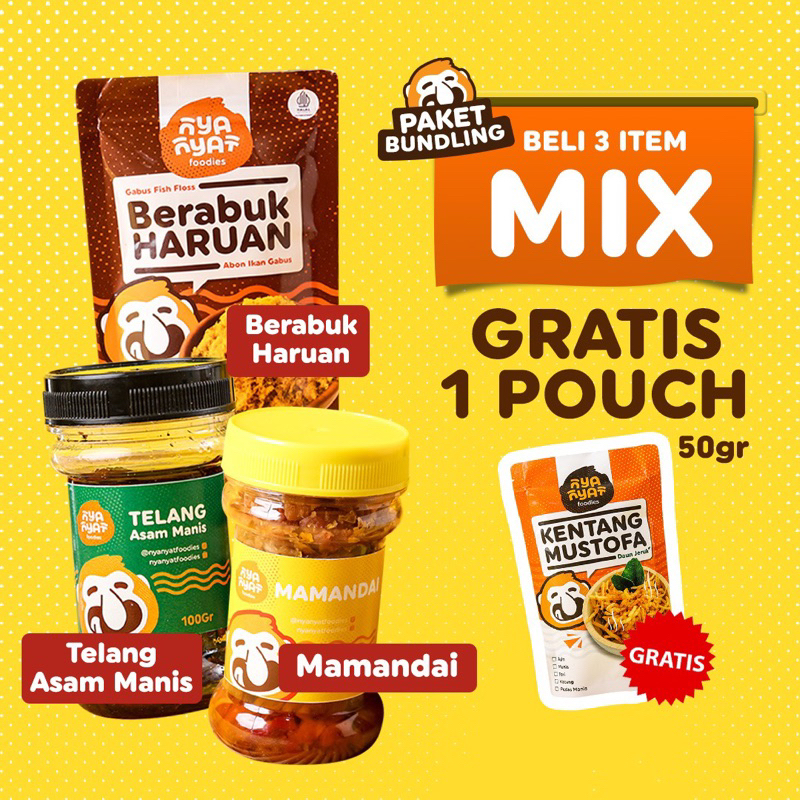 

PAKET BUNDLING MIX BERABUK HARUAN + TELANNG ASAM MANIS + MAMANDAI FREE KENTANG MUSTOFA POUCH