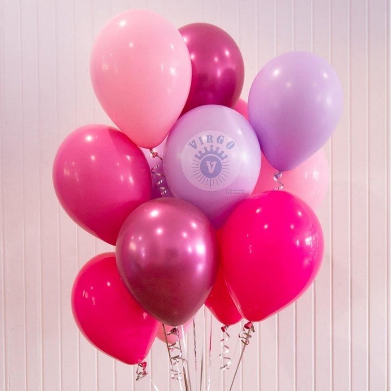 {12 pcs} Mix Balon Pink Ungu / Warna Barbie - Chrome | Metalik | Pastel
