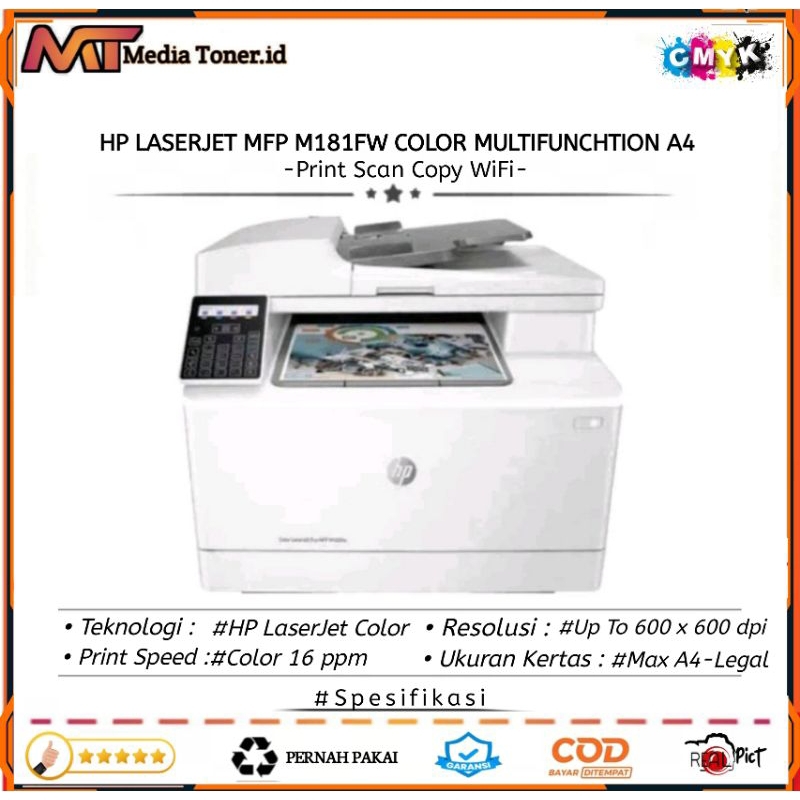 Printer hp color  laserjet mfp m181fw print scan copy wireless multifungsi color laserjet