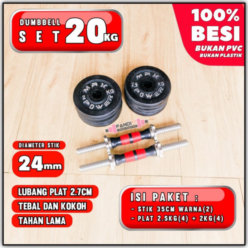 Barbel 20kg BESI - dumbbell set 20kg - dumble 20kg - dumbell 20kg