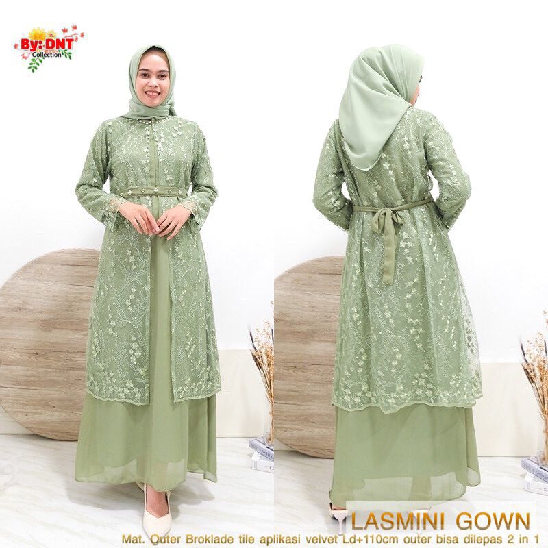 LASMINI GOWN || DRESS BROKAT VELVET TILE POLOS DNT