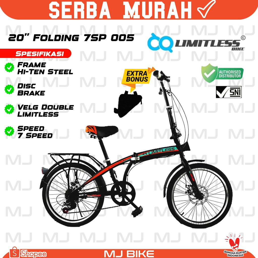 Sepeda lipat anak LIMITLESS 005 / 8830/ 16 & 20 inch folding bike 7 speed