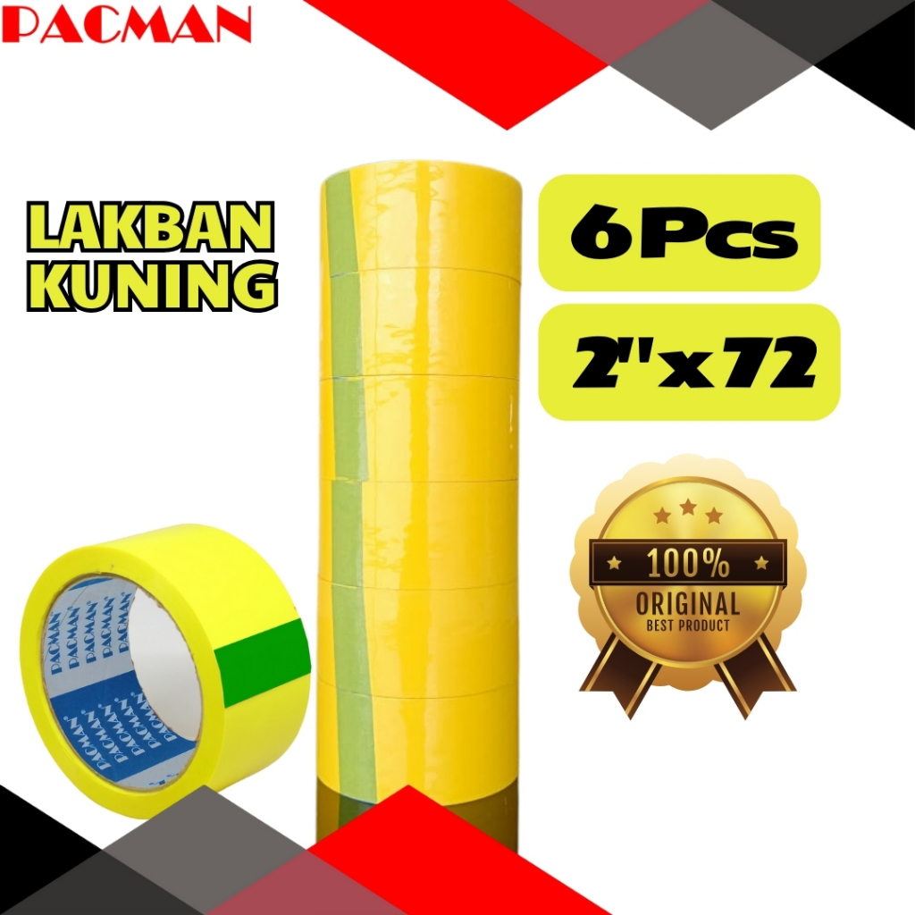 

Lakban warna Kuning merk Pacman original 100% 1 slop (6 pcs)