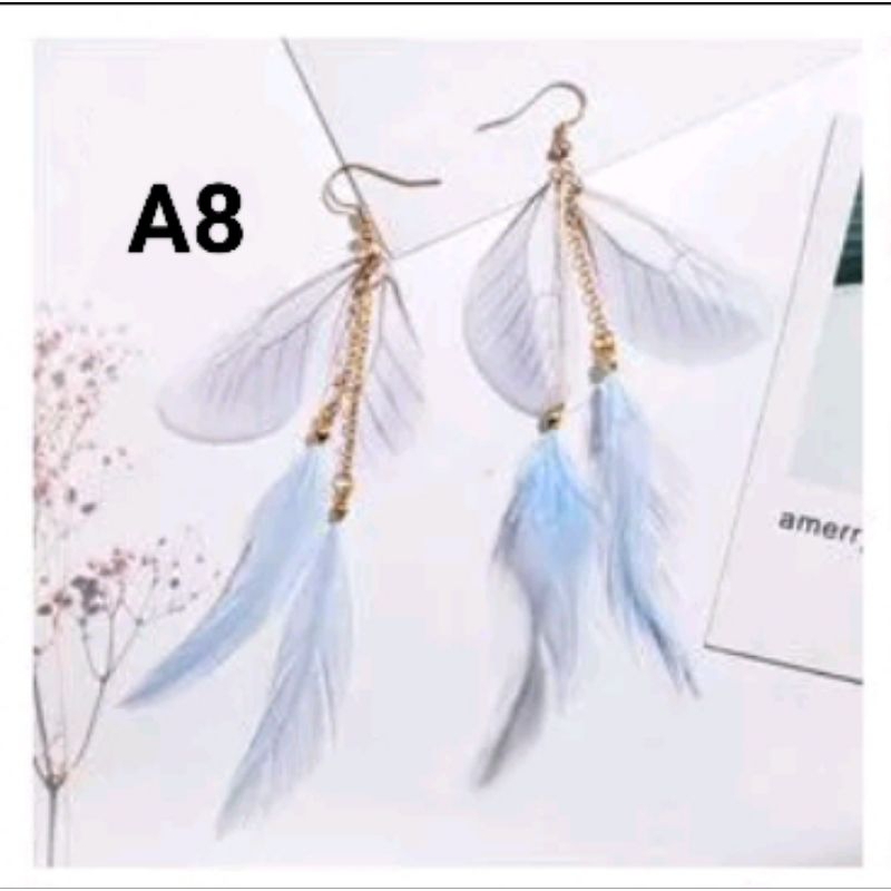 Anting Stud Tusuk Bulu Sayap Belalang Cantik