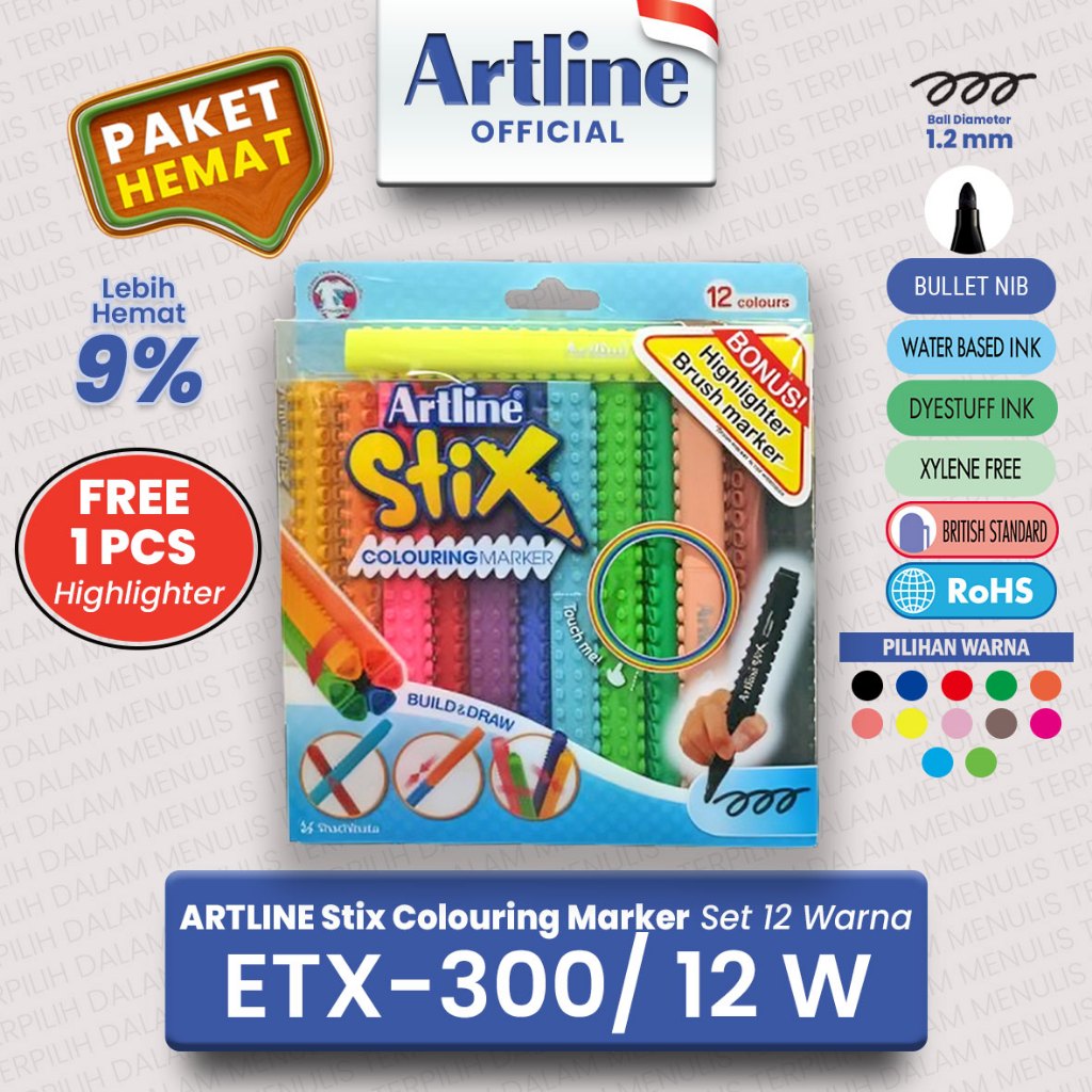 

ARTLINE STIX Colouring Marker Spidol Mewarnai Set 12 Colours ETX-300/12W
