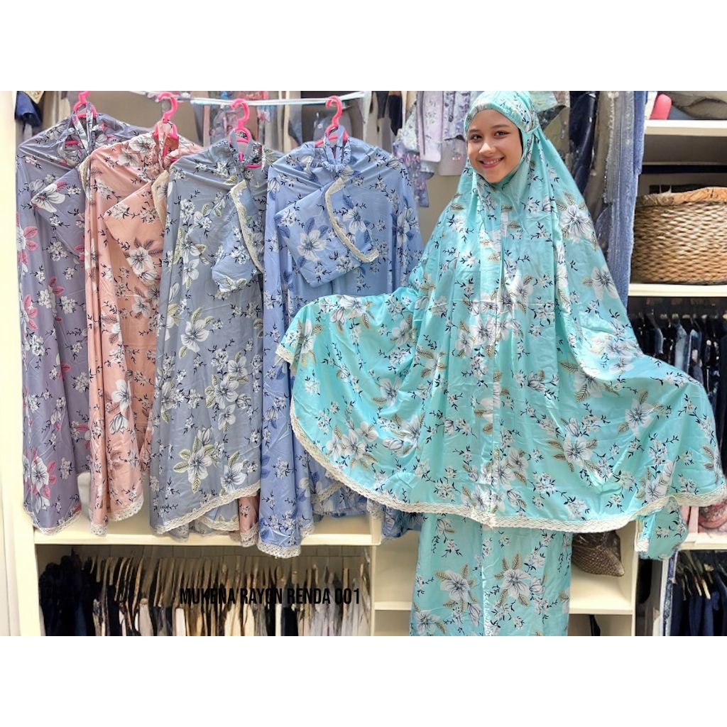 Mukena Rayon Motif Bunga Renda Jumbo Wanita Dewasa
