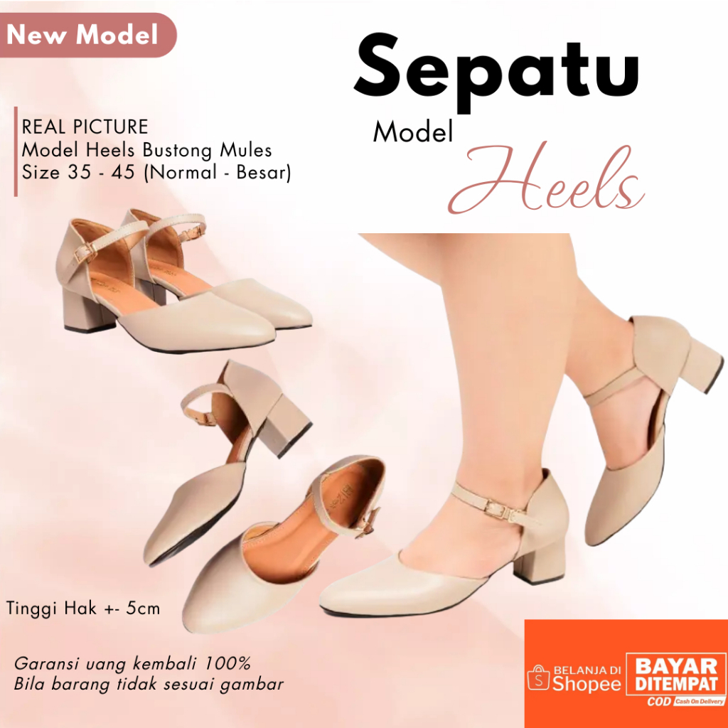 Zavatu Sepatu Heels Kondangan Wedding Formal Wanita Kulit Jumbo Strap Tali Hak Tahu Tipe 392 Cream B