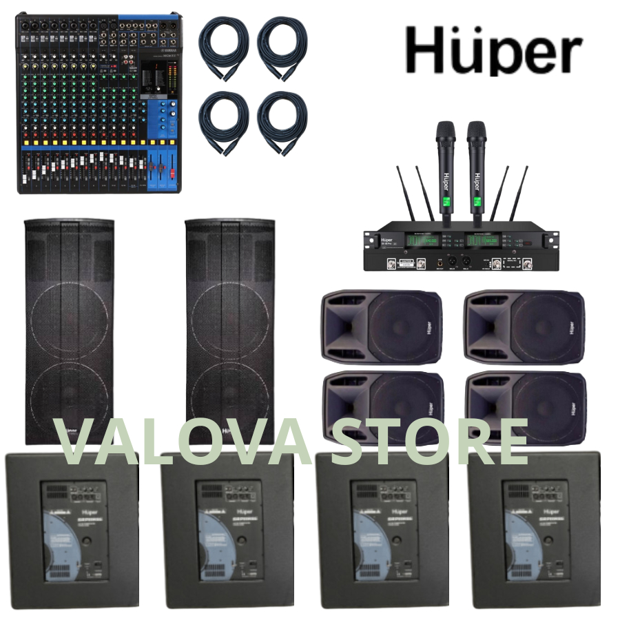 Paket 14 soundsystem outdoor HUPER + Mixer Original YAMAHA MG16XU