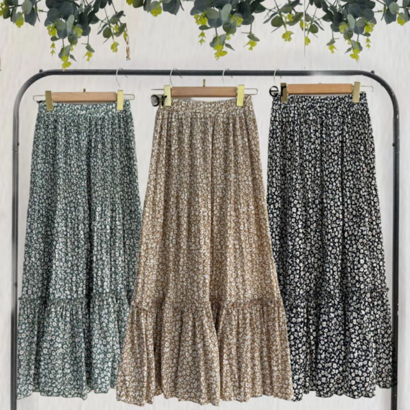 Rok Plisket Mayung Motif Bunga / Rok Skirt Ruffle Flower Premium / Rok Plisket Mayung / Rok Rampel M