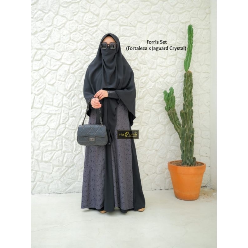 GAMIS SET HIJAB SYAR'I PREMIUM FREE CADAR TALI FORRIS SET by RIZQUNA