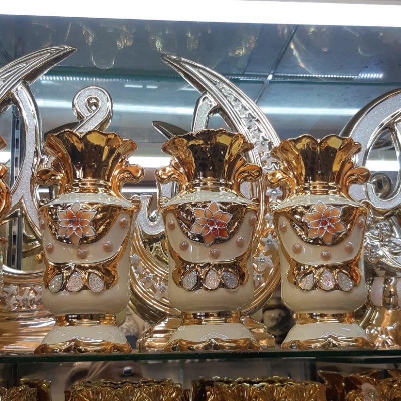 3 Pcs Pajangan Guci Warna Mewah Elegan Hiasan Lemari Kaca Dekorasi Rumah Vas Bunga Keramik