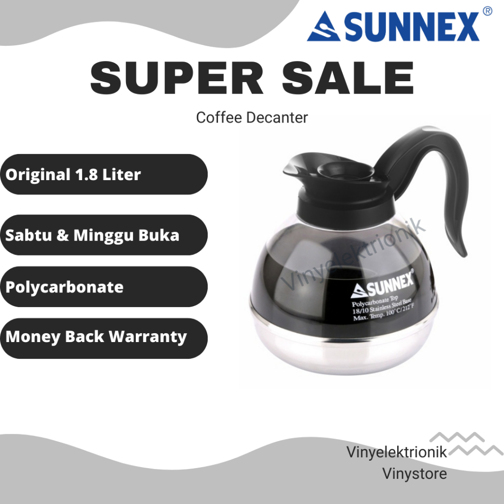 Sunnex Teko Pemanas Kopi / Decanter Coffee Pot 1.8lt / Teko pemanas teh 23959