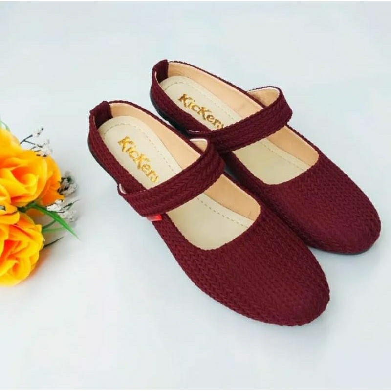 sepatu wanita kickers selop rajut/sepatu flat