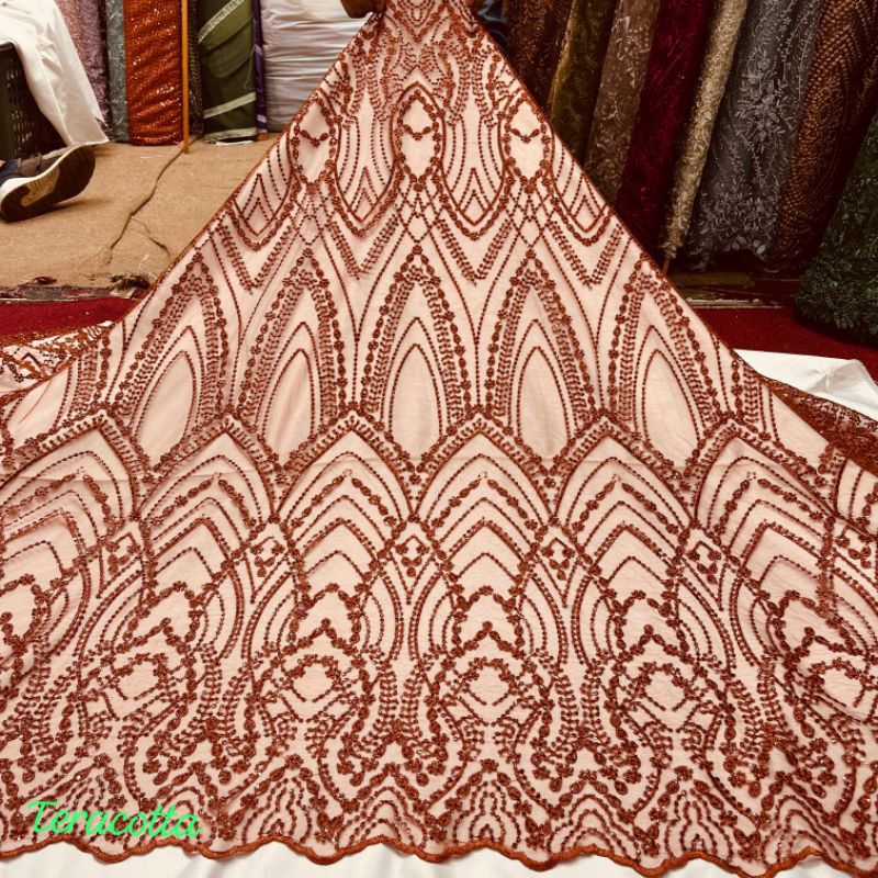 Bahan Kain Kebaya Elishaap Lace Spenggel Bordir Full Payet
