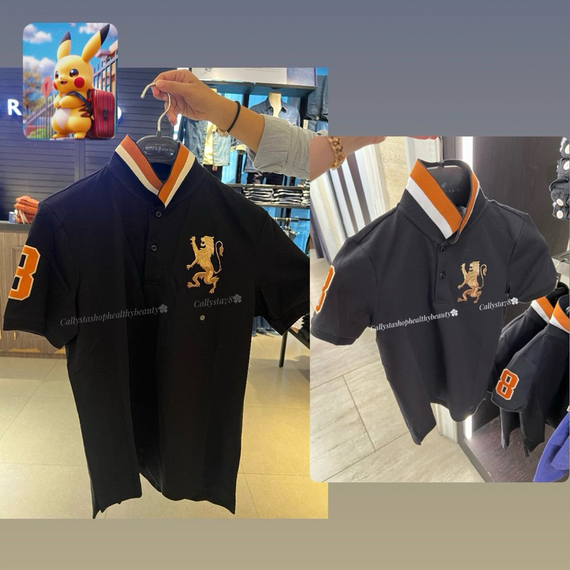Giordano Couple Polo Shirt Lion 3D Man Dad And Kids Signature Black 110,120, 130, 140,155
