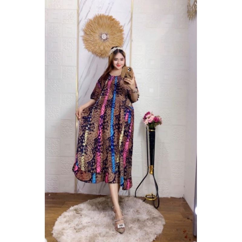 Daster Pelangi Busui Wanita Kekinian Jumbo Lengan Pendek Ld 140 Cm